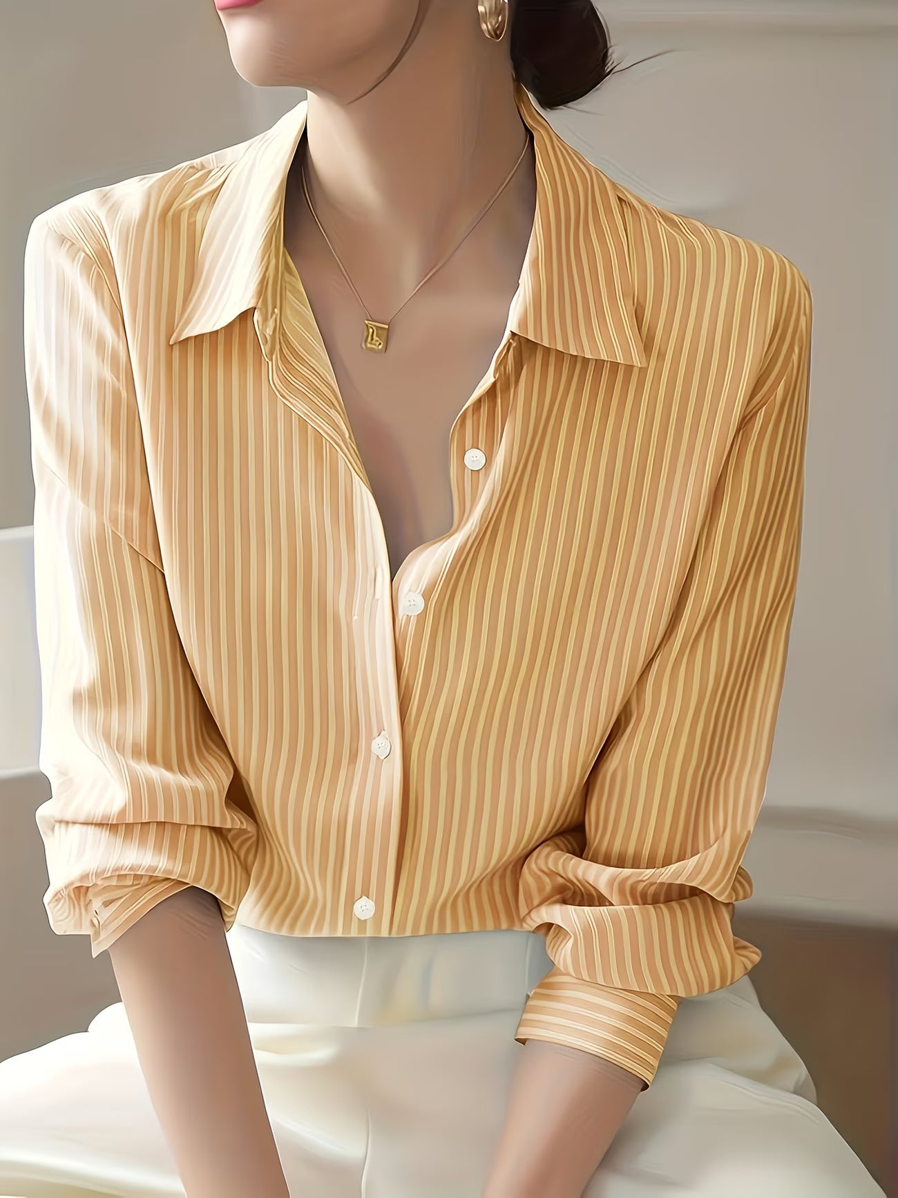 Elegant Loose-Fit Long Sleeve Button-Up.