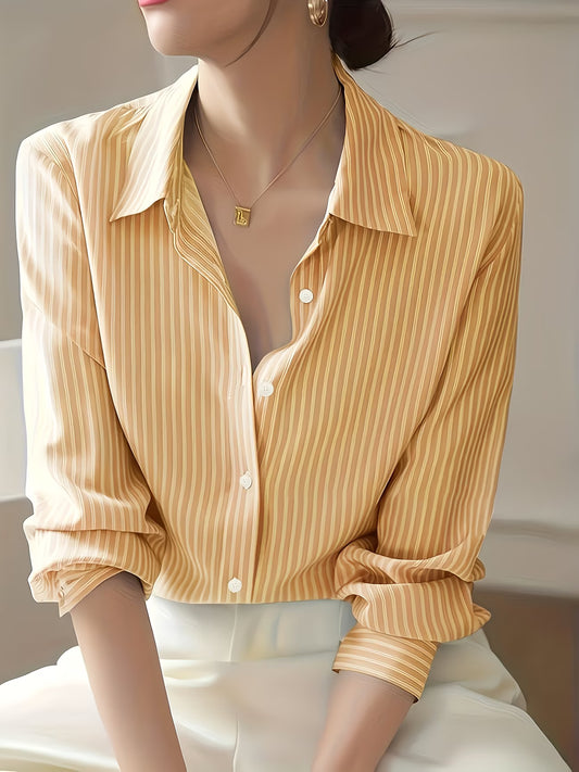Elegant Loose-Fit Long Sleeve Button-Up.