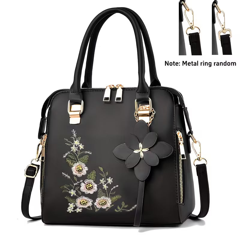 Elegant PU Leather Signature Embroidered Handbag.