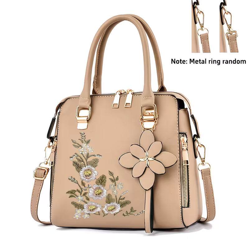 Elegant PU Leather Signature Embroidered Handbag.