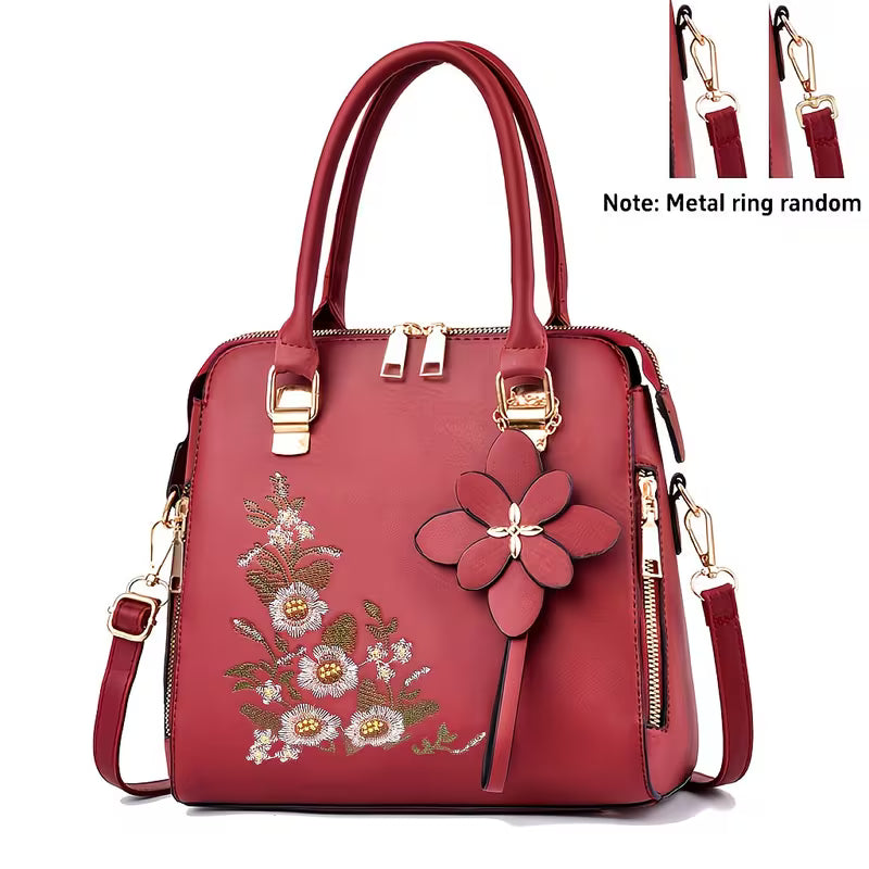 Elegant PU Leather Signature Embroidered Handbag.
