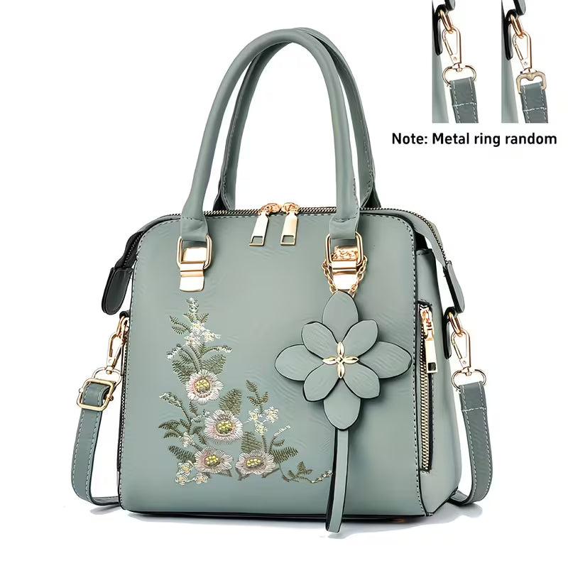 Elegant PU Leather Signature Embroidered Handbag.