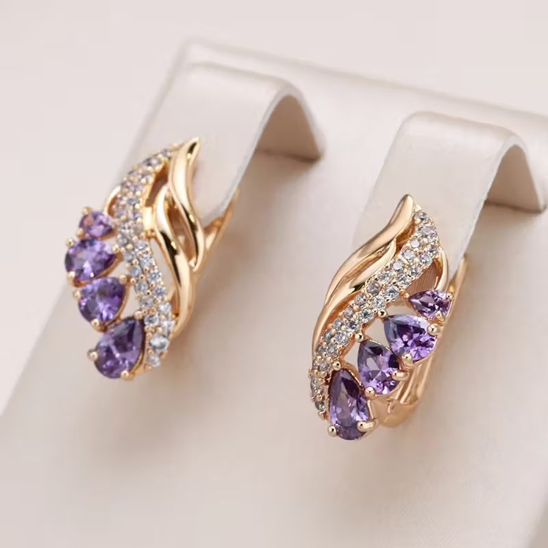 Elegant Radiant Purple Water Drop Zirconia Earrings.