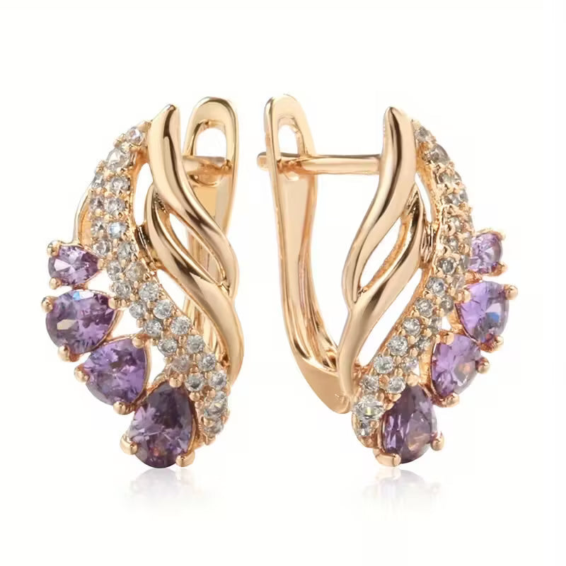 Elegant Radiant Purple Water Drop Zirconia Earrings.