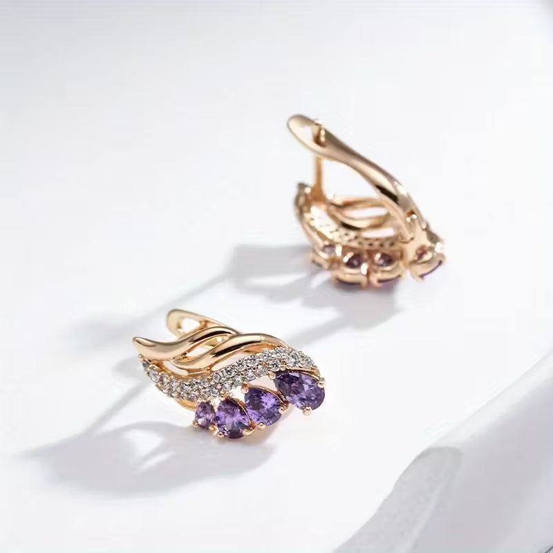 Elegant Radiant Purple Water Drop Zirconia Earrings.