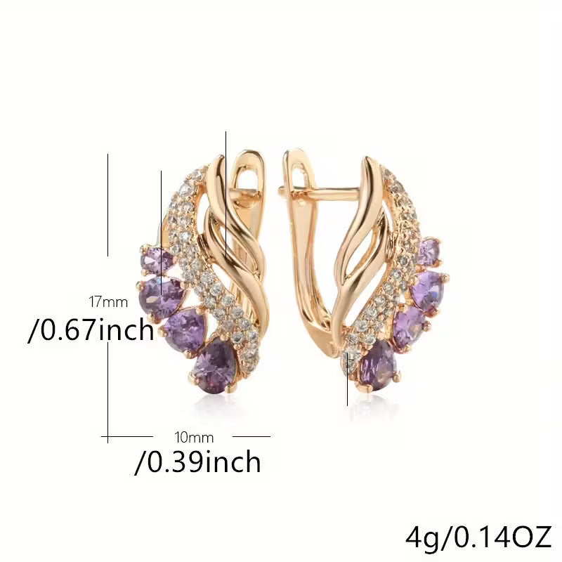 Elegant Radiant Purple Water Drop Zirconia Earrings.