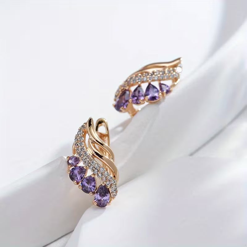 Elegant Radiant Purple Water Drop Zirconia Earrings.