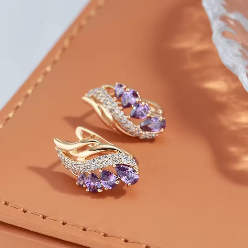 Elegant Radiant Purple Water Drop Zirconia Earrings.