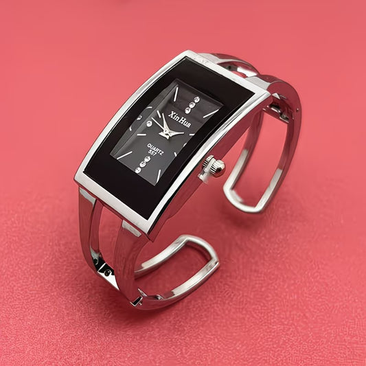 Elegant Silvery Bangle Creative Rectangular Watch.