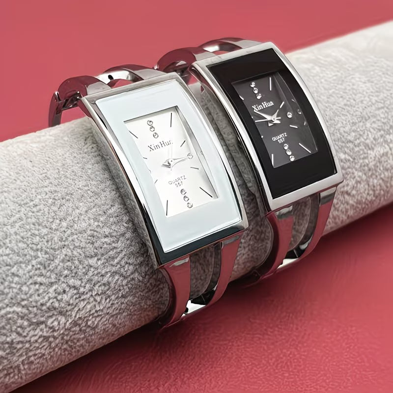 Elegant Silvery Bangle Creative Rectangular Watch.