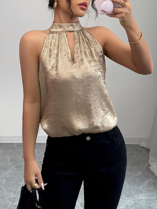 Elegant Sleeveless Top with Button-Back Detail.