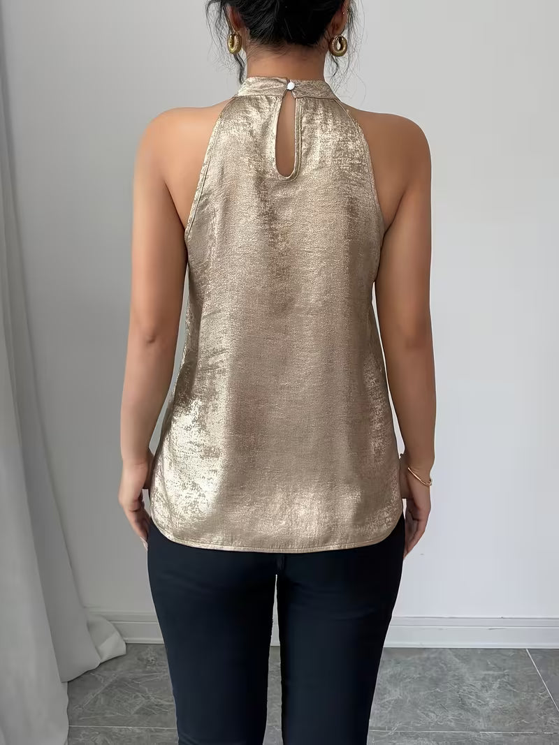 Elegant Sleeveless Top with Button-Back Detail.