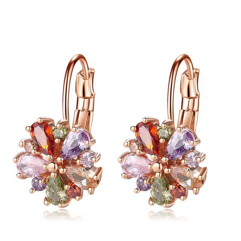 Elegant Sparkling Colorful Cubic Zirconia Flower Earrings.