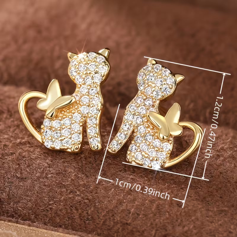 Elegant Sparkly Pair of Hypoallergenic Golden Cat Earrings.