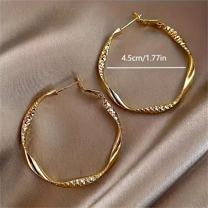 Elegant Textured  Golden Twisted Hoop Earrings.
