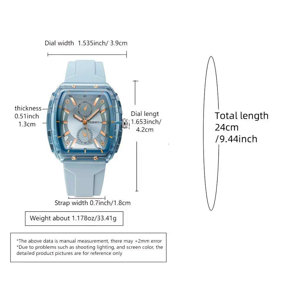 Elegant Tonneau Tortoiseshell Dial Comfort-Flex Silicone Strap Watch.