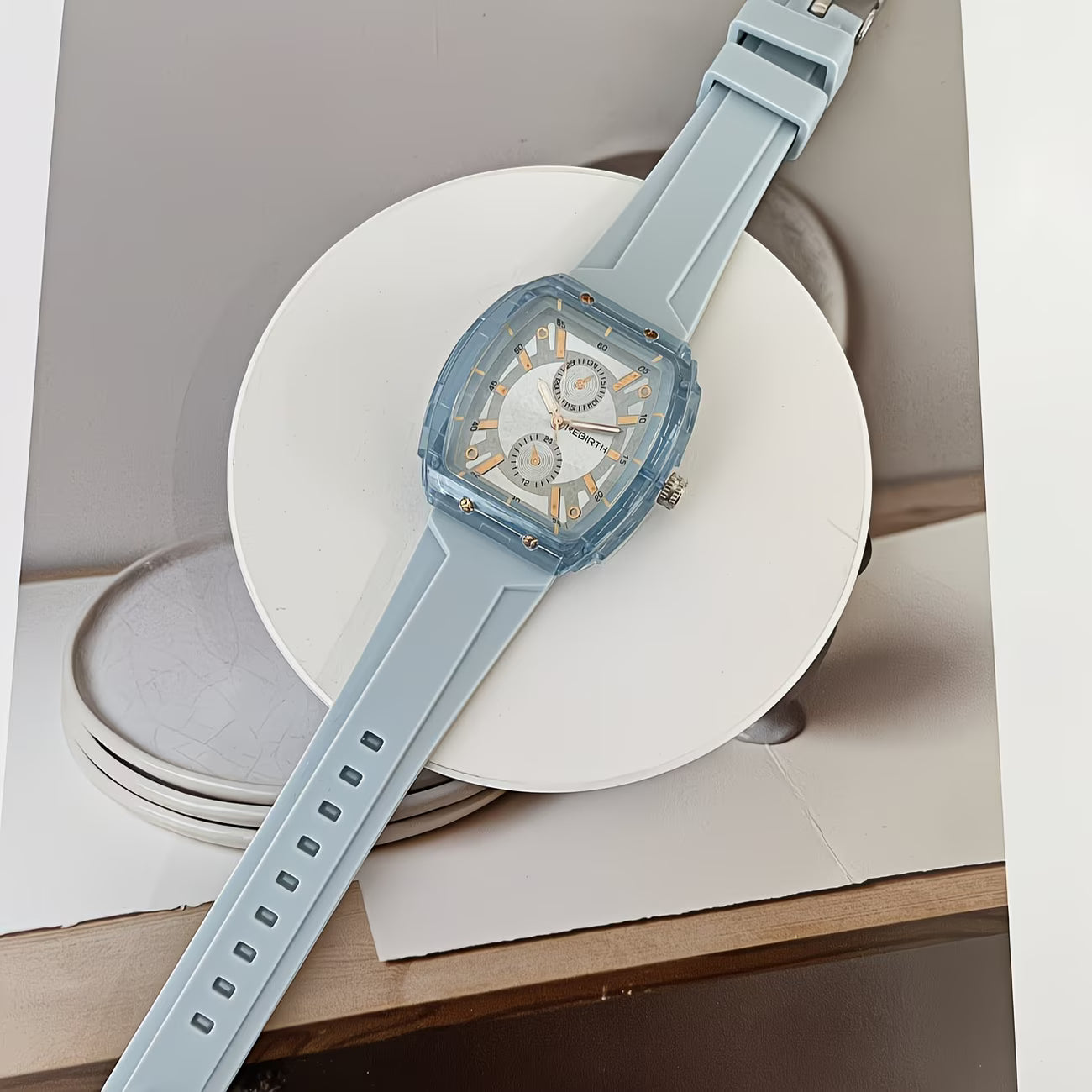 Elegant Tonneau Tortoiseshell Dial Comfort-Flex Silicone Strap Watch.