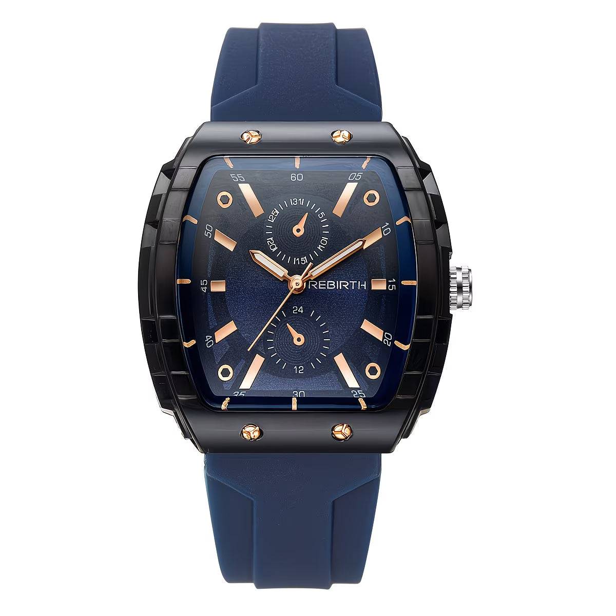 Elegant Tonneau Tortoiseshell Dial Comfort-Flex Silicone Strap Watch.