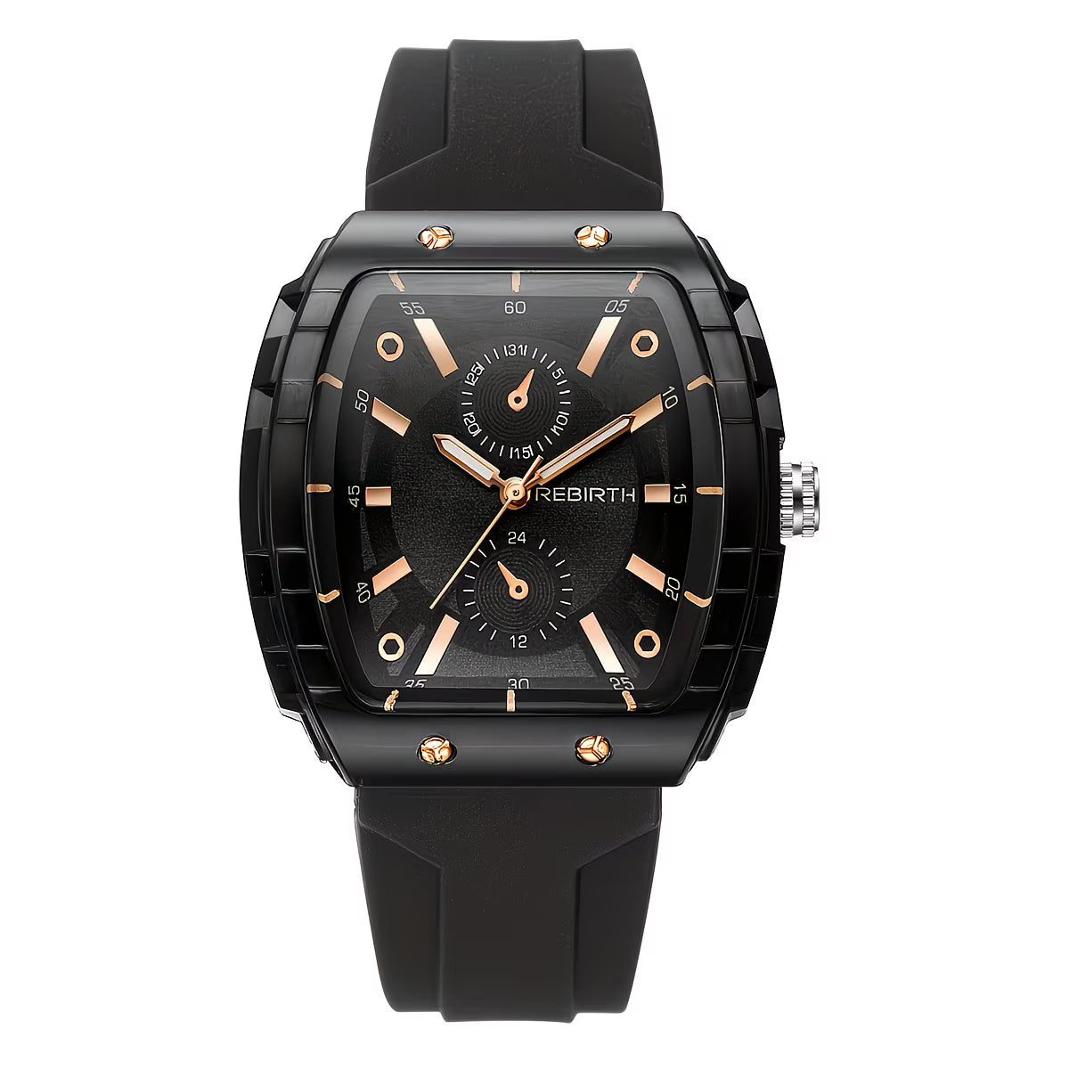 Elegant Tonneau Tortoiseshell Dial Comfort-Flex Silicone Strap Watch.