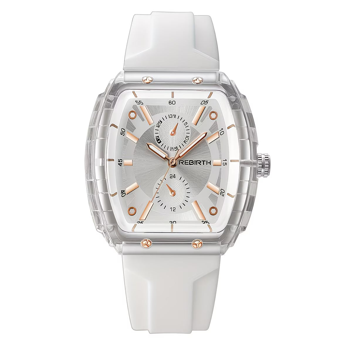 Elegant Tonneau Tortoiseshell Dial Comfort-Flex Silicone Strap Watch.