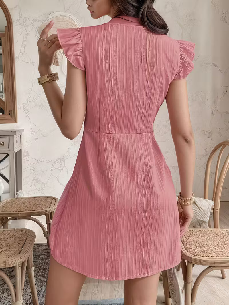 Elegant V-Neck Button-Front Midi.