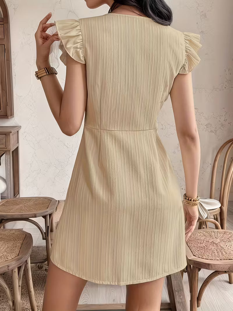 Elegant V-Neck Button-Front Midi.