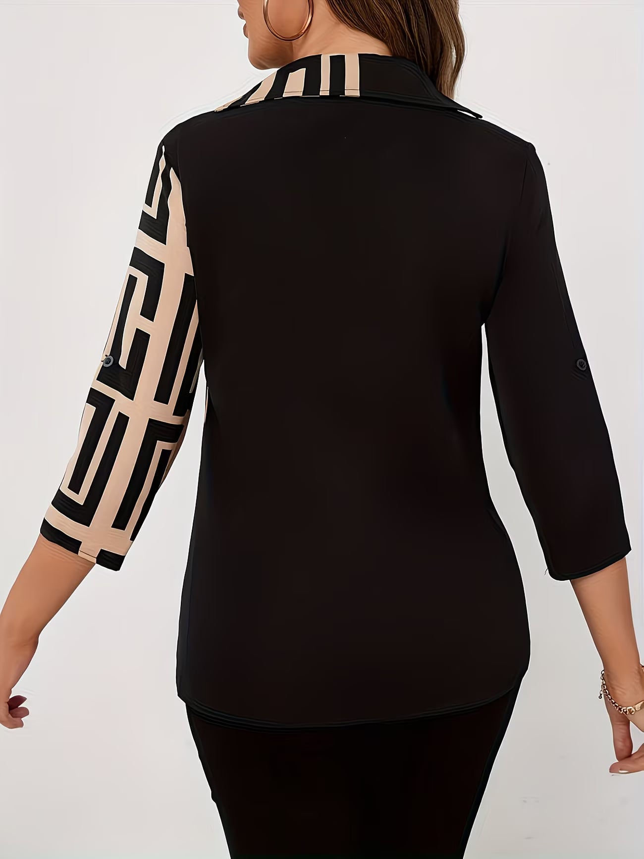 Elegant V-Neck Color Block Shirt.