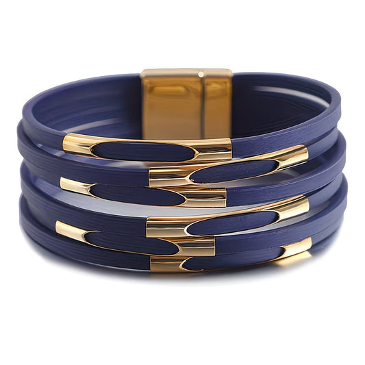 Ethnic Boho Multi-Layer Wrap – Wide Faux Leather Bangle.