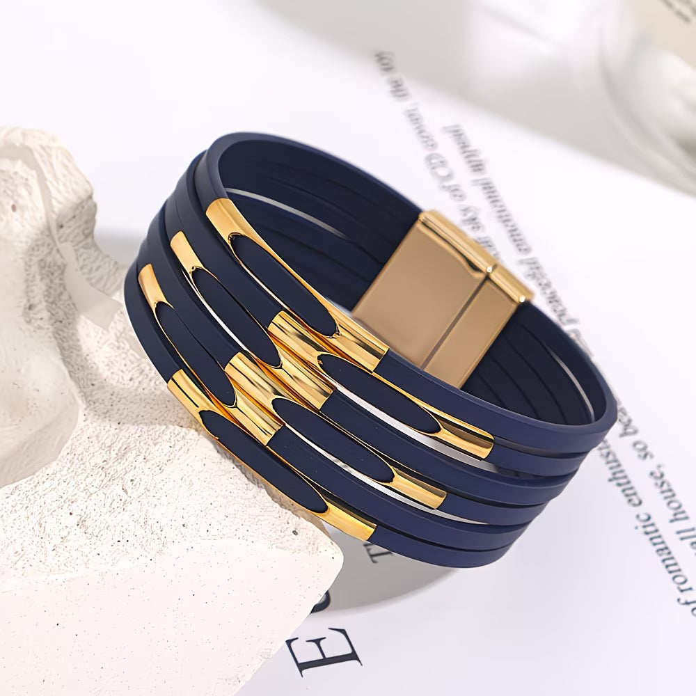 Ethnic Boho Multi-Layer Wrap – Wide Faux Leather Bangle.