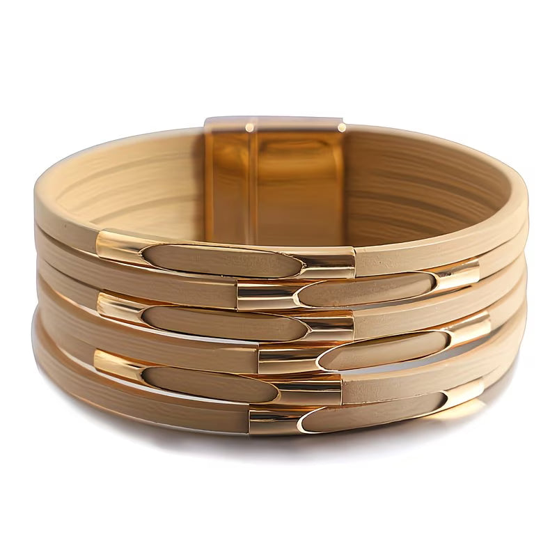 Ethnic Boho Multi-Layer Wrap – Wide Faux Leather Bangle.