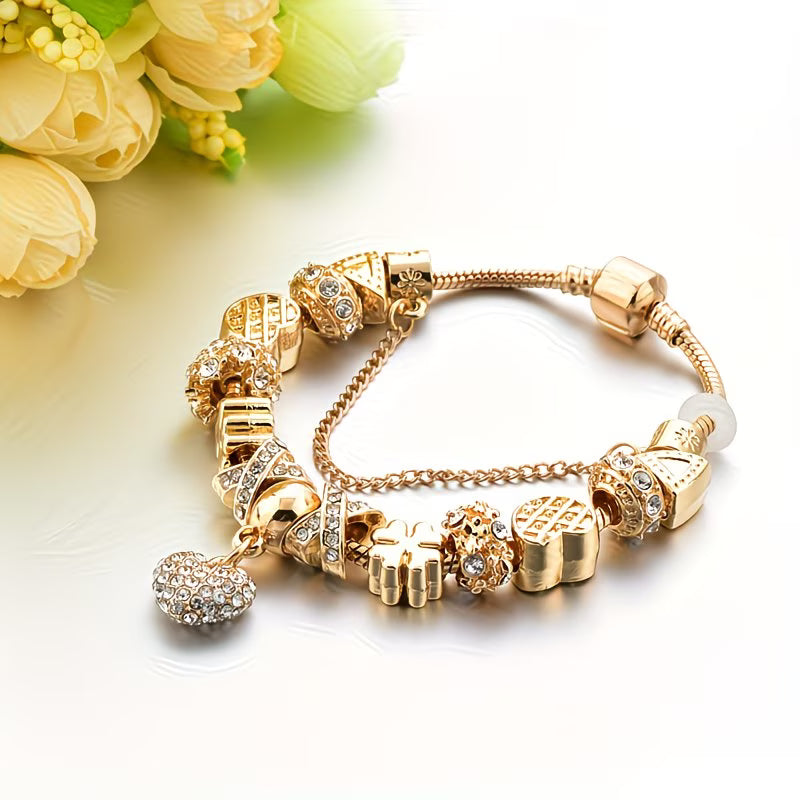 Ethnic Golden-Tone Charm Bracelet.