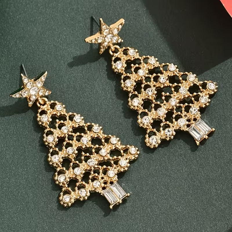 Exquisite Inlay Synthetic Zirconia Christmas Tree Drop Earrings.