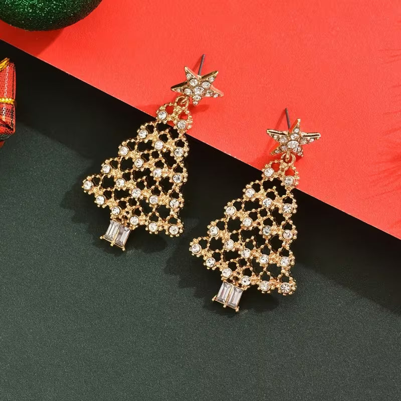 Exquisite Inlay Synthetic Zirconia Christmas Tree Drop Earrings.