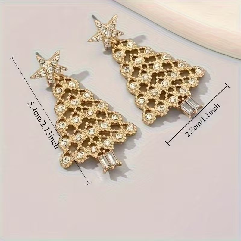 Exquisite Inlay Synthetic Zirconia Christmas Tree Drop Earrings.