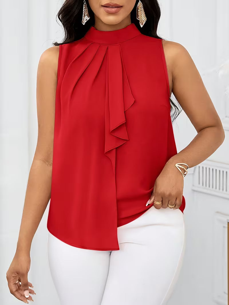 Fashion Solid Color High Neck Sleeveless Tops.