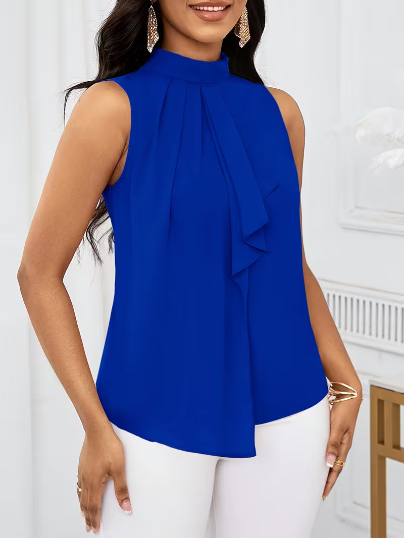 Fashion Solid Color High Neck Sleeveless Tops.