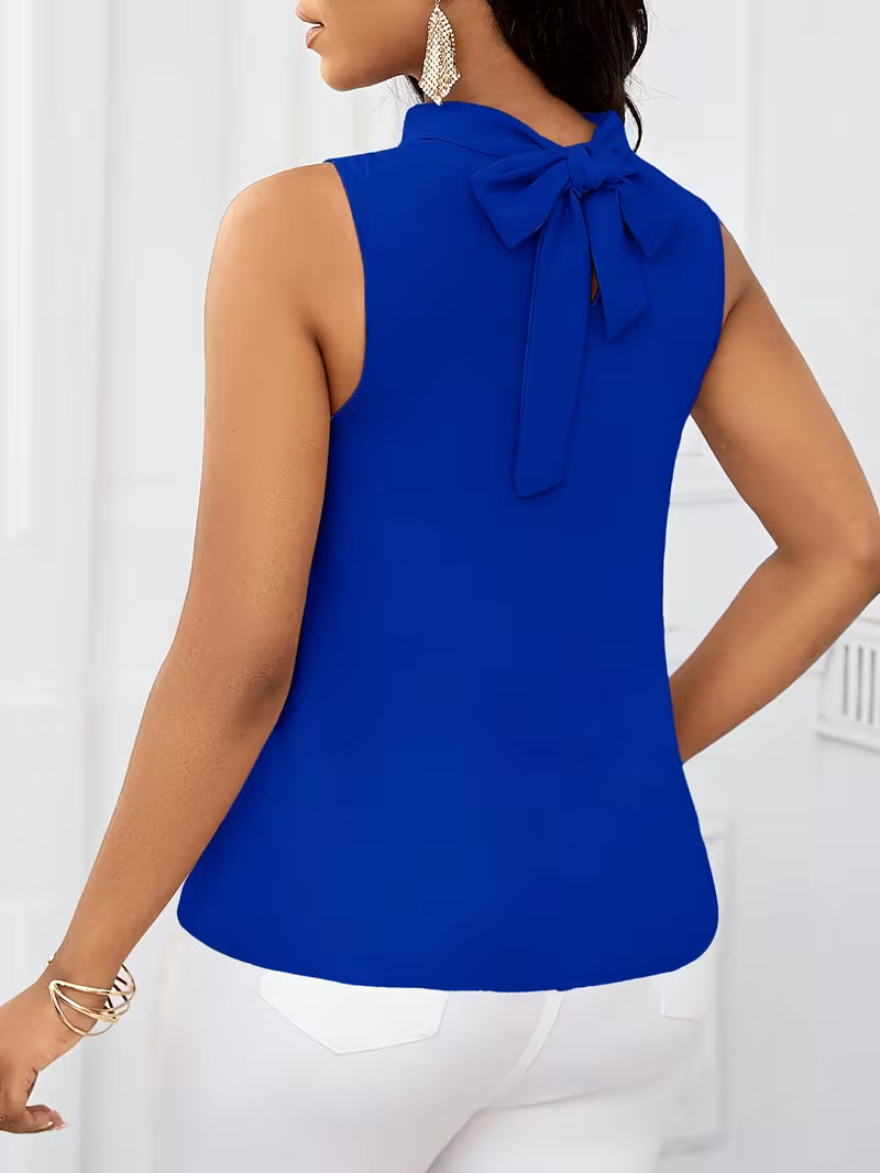 Fashion Solid Color High Neck Sleeveless Tops.