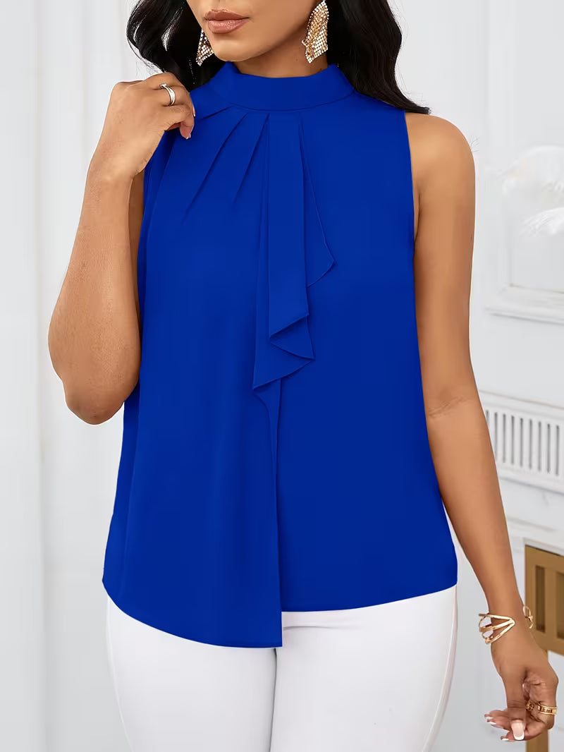 Fashion Solid Color High Neck Sleeveless Tops.