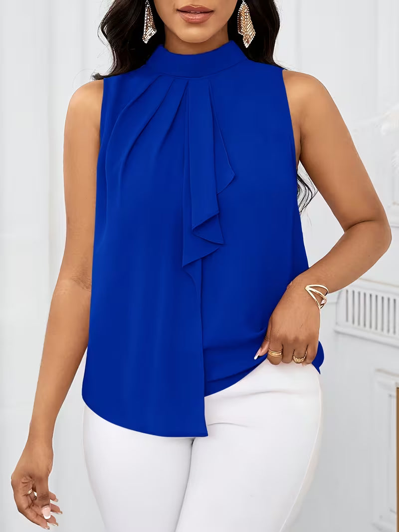 Fashion Solid Color High Neck Sleeveless Tops.