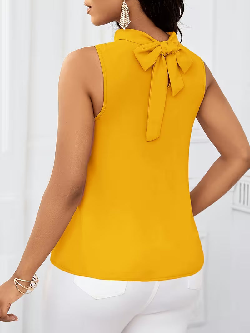 Fashion Solid Color High Neck Sleeveless Tops.