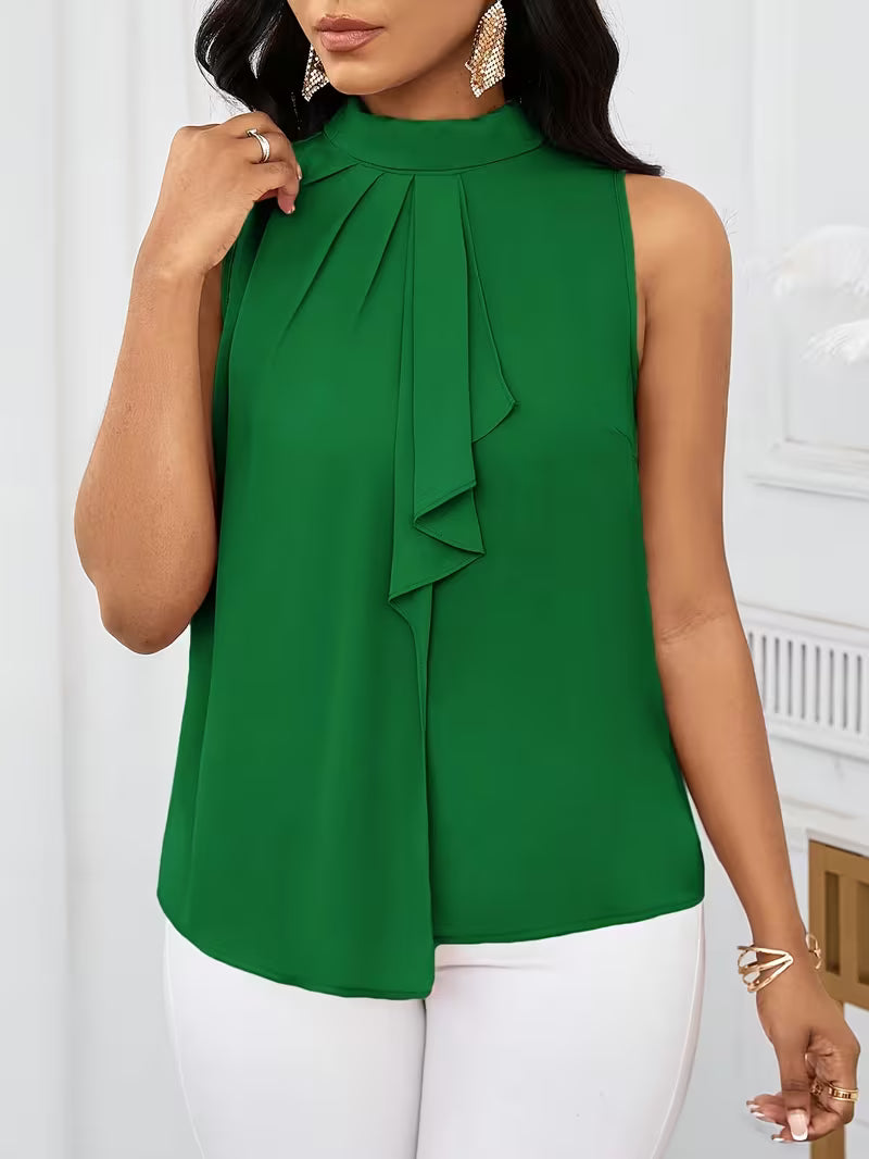Fashion Solid Color High Neck Sleeveless Tops.