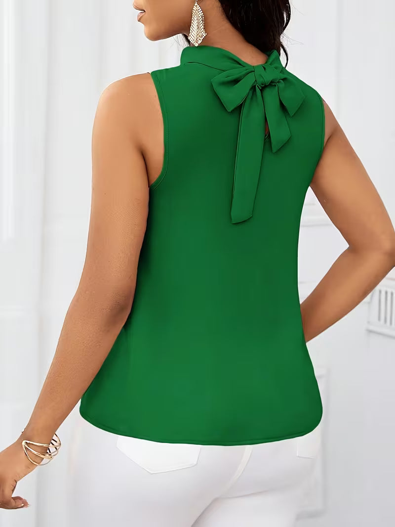 Fashion Solid Color High Neck Sleeveless Tops.