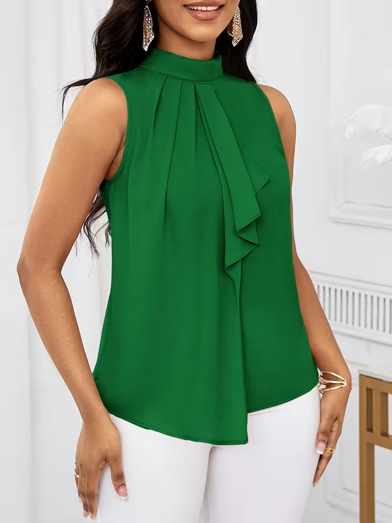 Fashion Solid Color High Neck Sleeveless Tops.