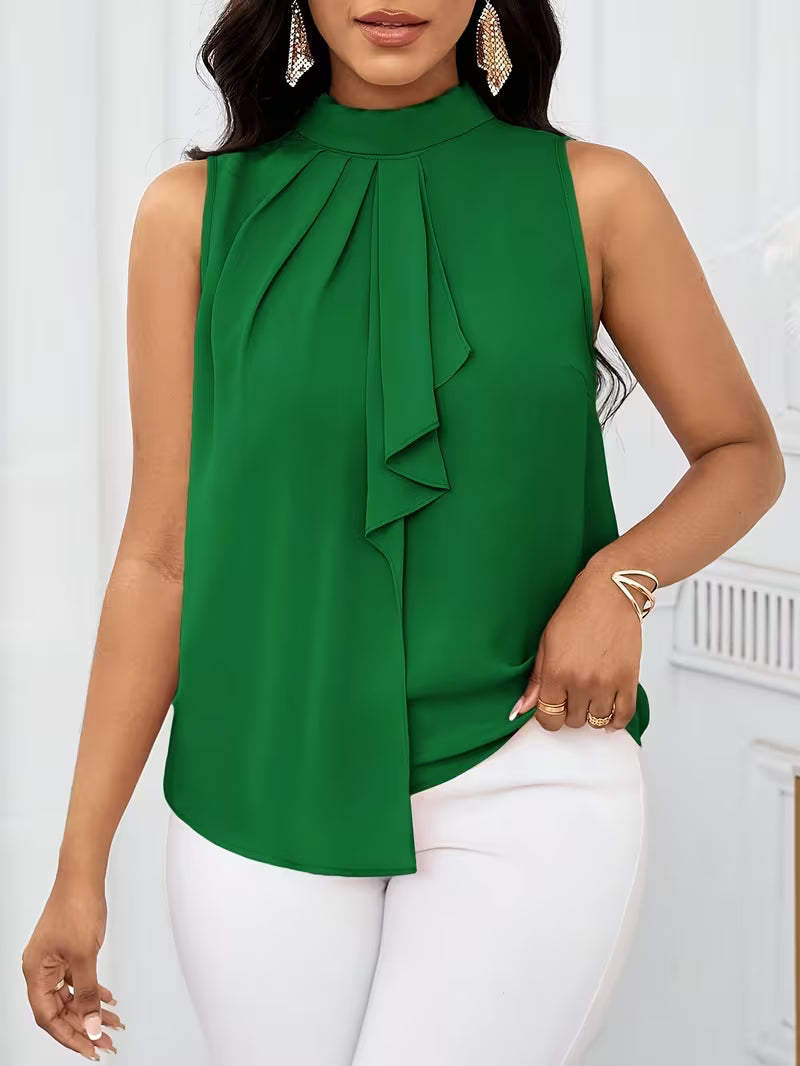 Fashion Solid Color High Neck Sleeveless Tops.