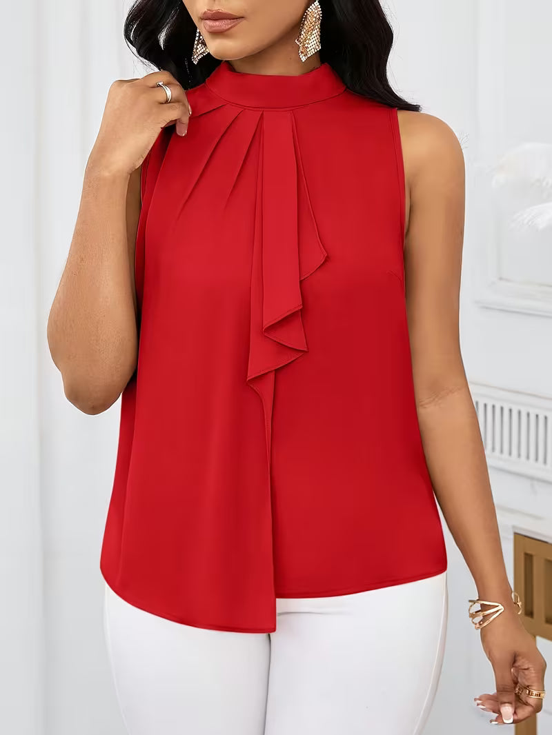 Fashion Solid Color High Neck Sleeveless Tops.