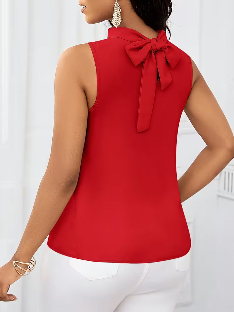 Fashion Solid Color High Neck Sleeveless Tops.