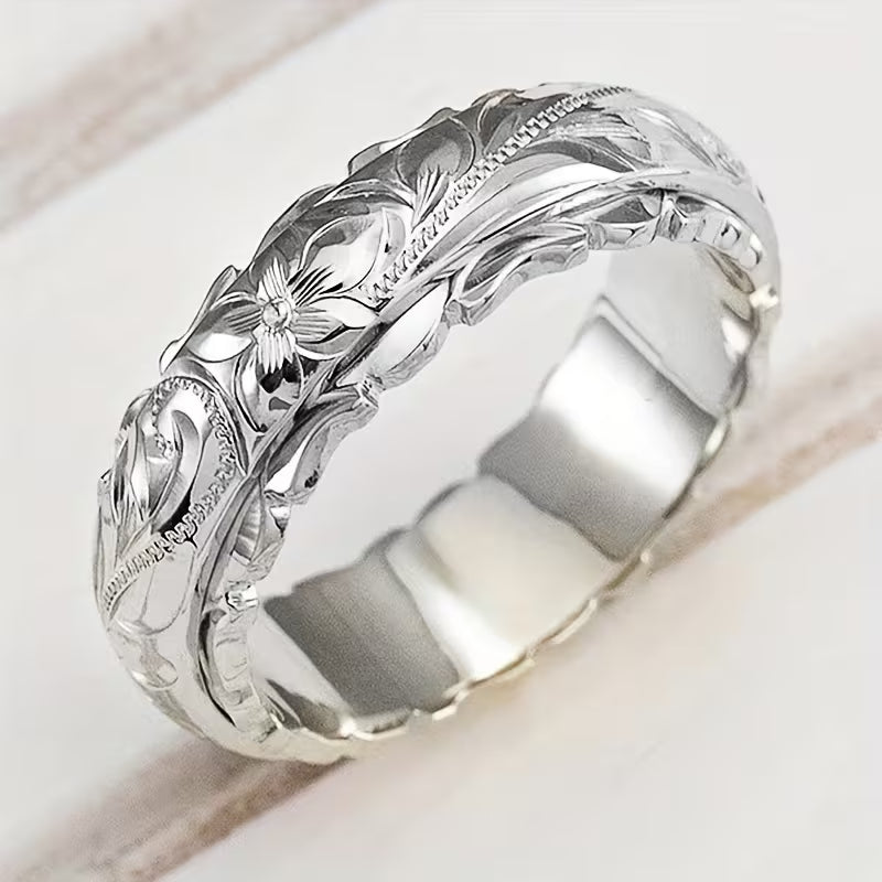 Fashionable Retro Carved Rose Simple Irregular Flower Ring.