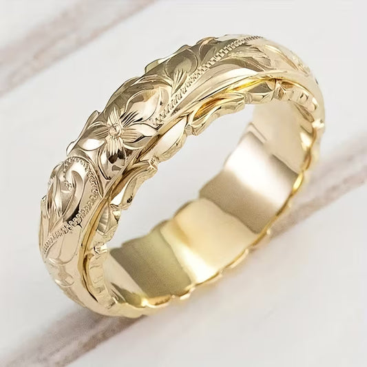 Fashionable Retro Carved Rose Simple Irregular Flower Ring.
