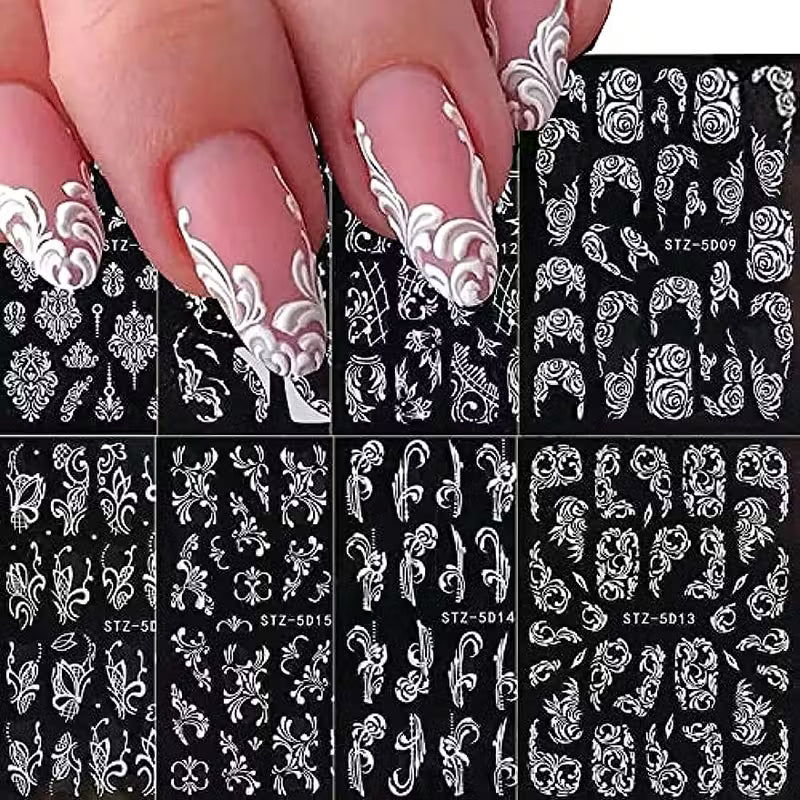 Featuring Floral Designs 5D Engraved Flower Nail Art Stickers.