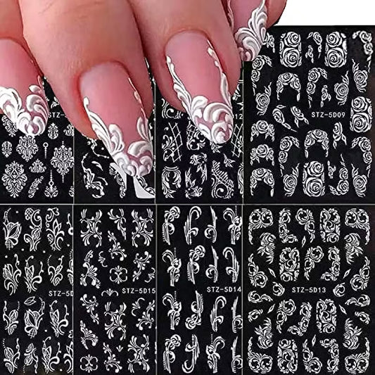 Featuring Floral Designs 5D Engraved Flower Nail Art Stickers.